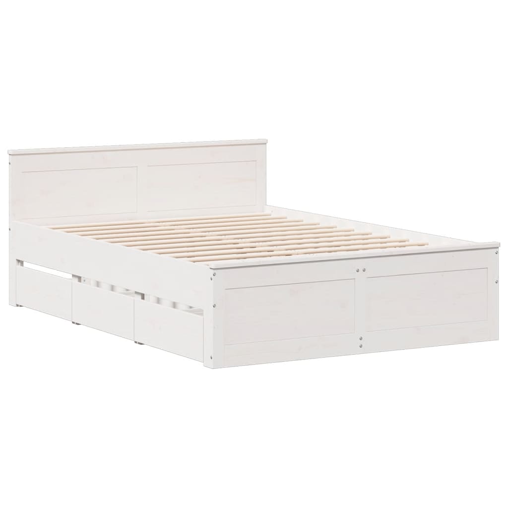 vidaXL Cama con cabecero sin colchón madera maciza blanca 140x200 cm