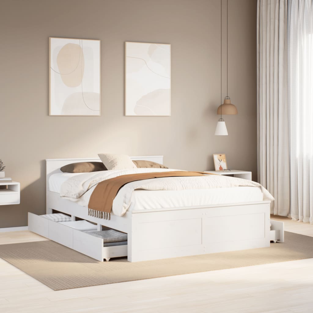 vidaXL Cama con cabecero sin colchón madera maciza blanca 140x200 cm