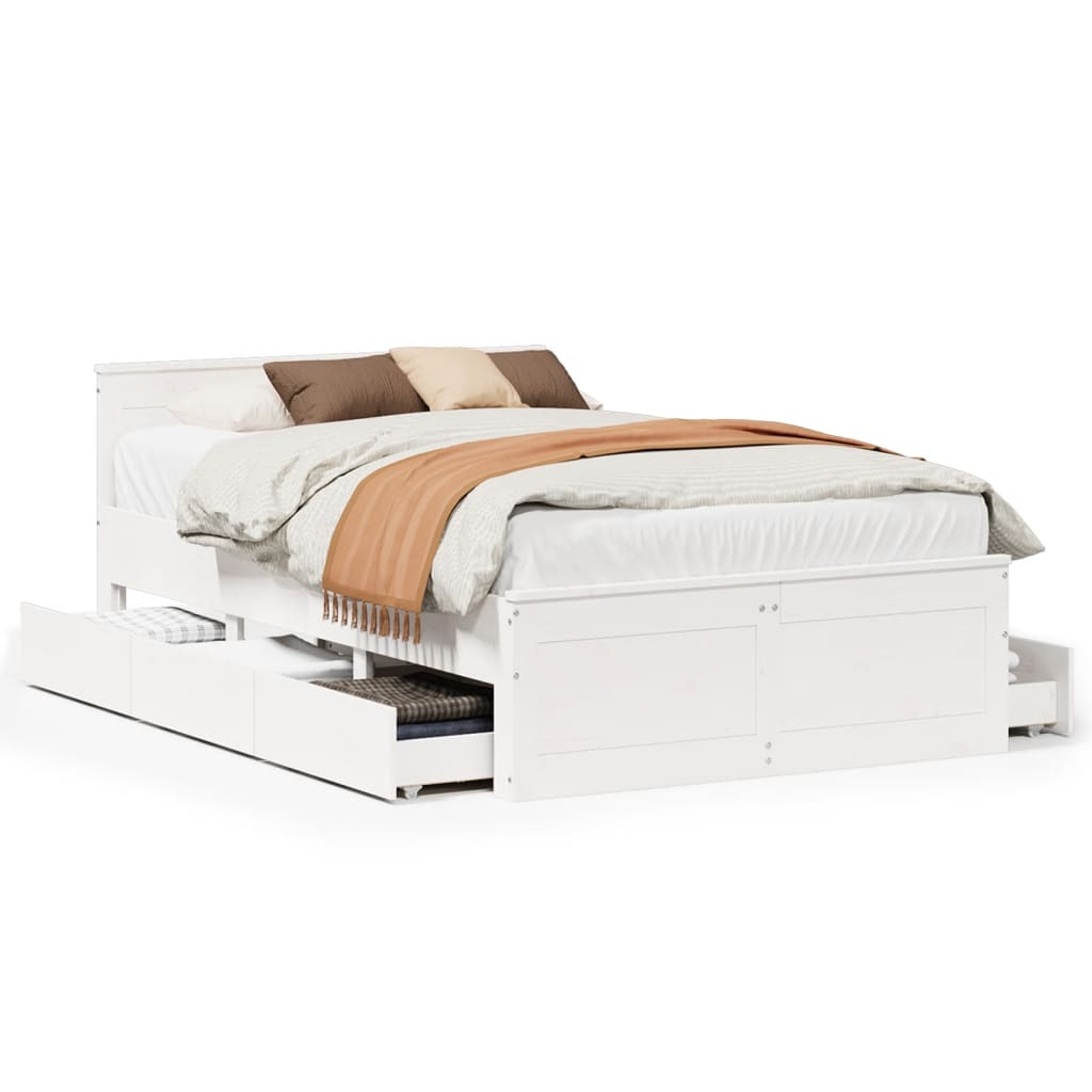 vidaXL Cama con cabecero sin colchón madera maciza blanca 120x200 cm