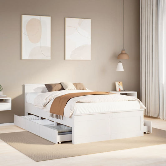 vidaXL Cama con cabecero sin colchón madera maciza blanca 120x200 cm