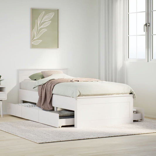 vidaXL Cama con cabecero sin colchón madera maciza blanca 100x200 cm