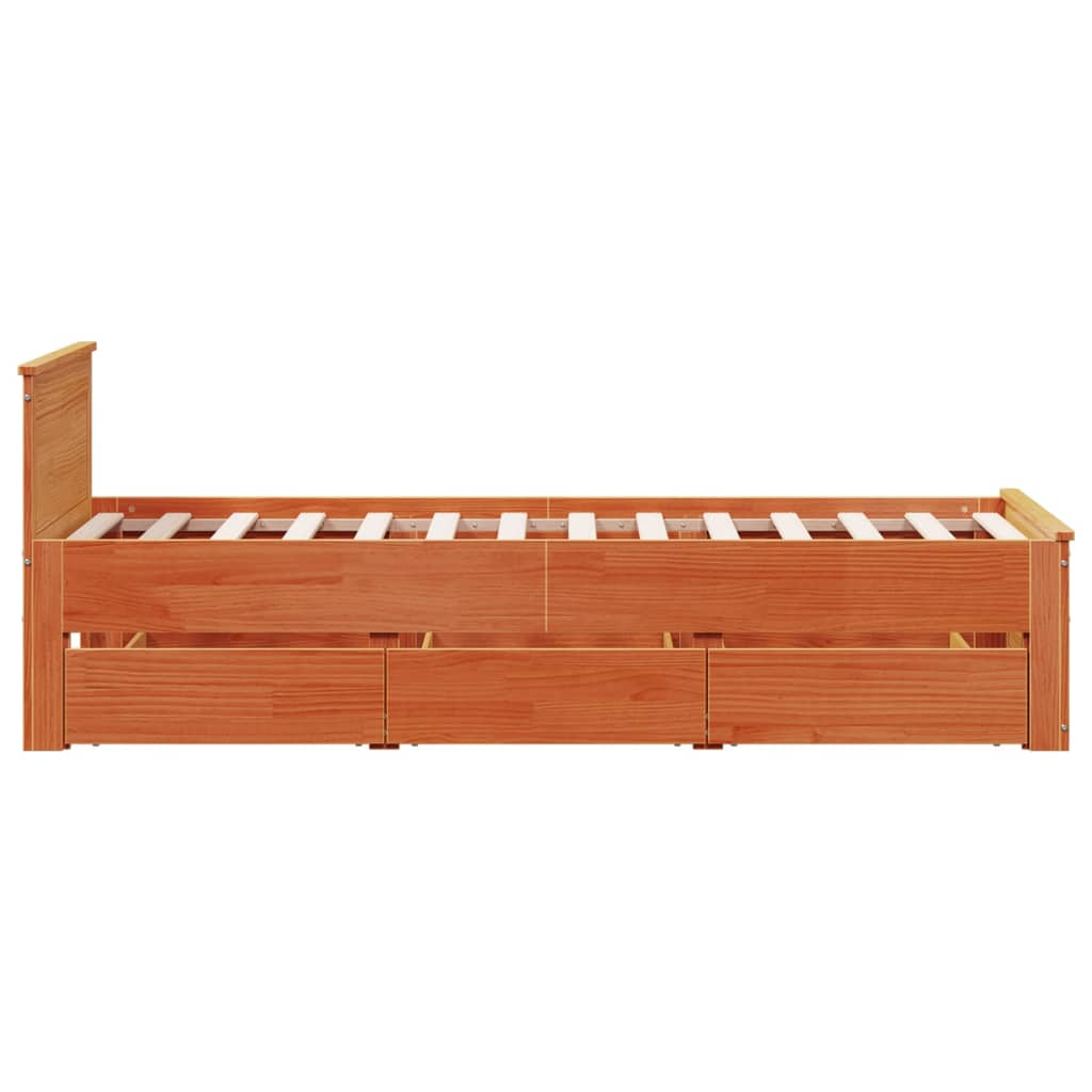 vidaXL Cama con cabecero sin colchón madera maciza marrón 100x200 cm