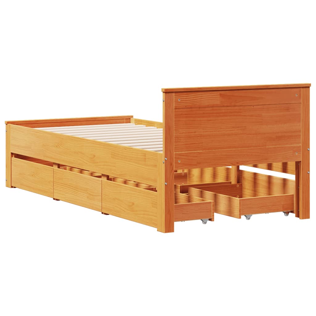 vidaXL Cama con cabecero sin colchón madera maciza marrón 100x200 cm