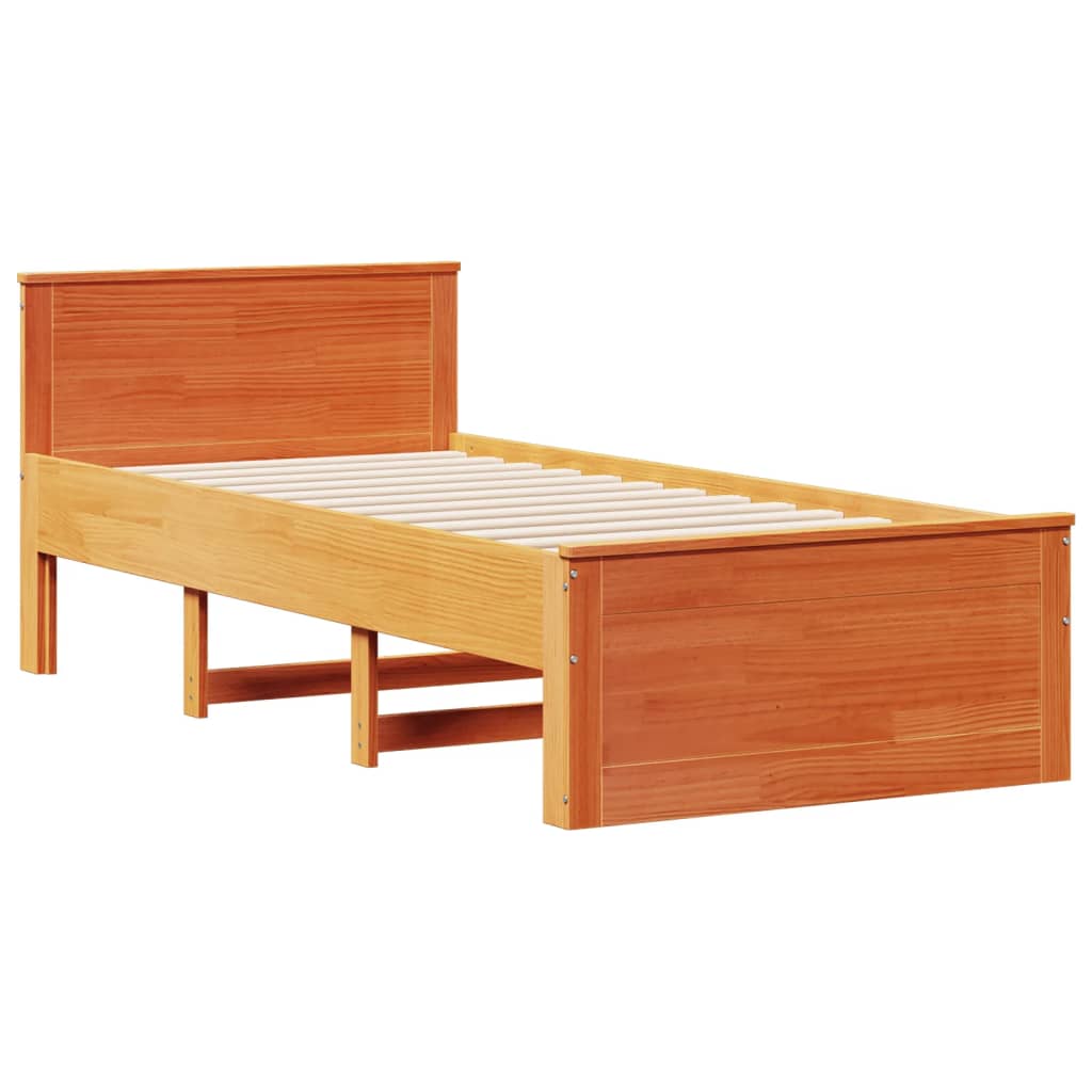 vidaXL Cama con cabecero sin colchón madera maciza marrón 100x200 cm