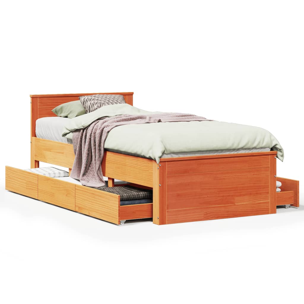 vidaXL Cama con cabecero sin colchón madera de pino marrón 90x200 cm