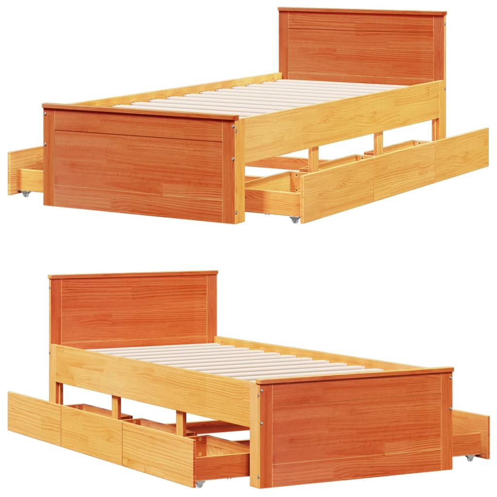 vidaXL Cama con cabecero sin colchón madera de pino marrón 90x200 cm