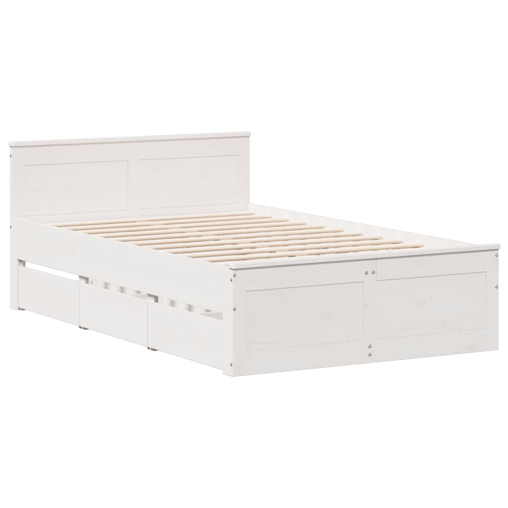 vidaXL Cama con cabecero sin colchón madera maciza blanca 135x190 cm