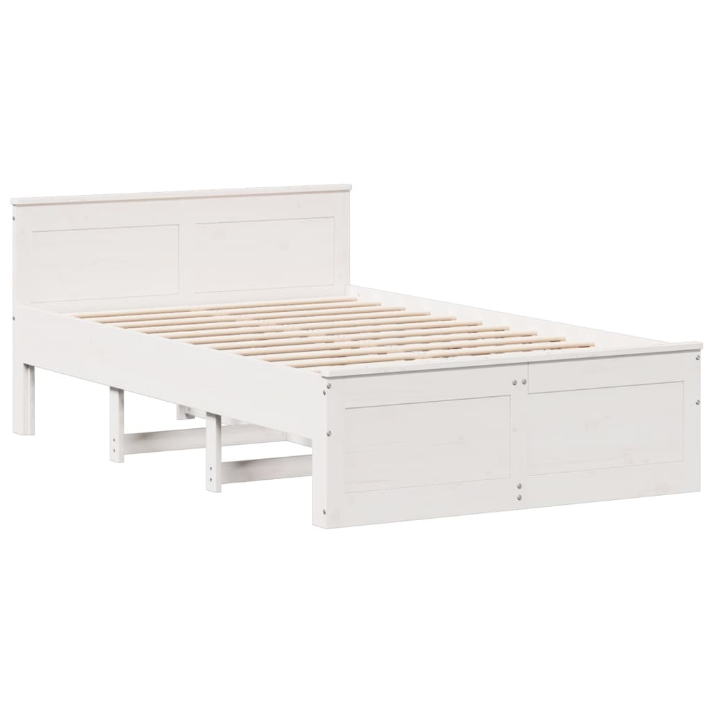 vidaXL Cama con cabecero sin colchón madera maciza blanca 135x190 cm