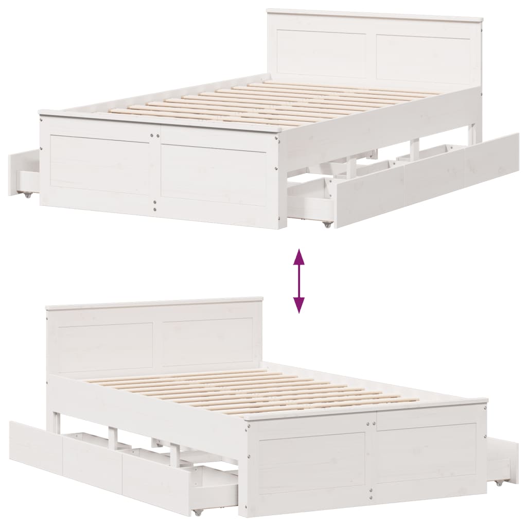 vidaXL Cama con cabecero sin colchón madera maciza blanca 135x190 cm