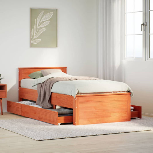 vidaXL Cama sin colchón y cabecero madera maciza pino marrón 90x190 cm