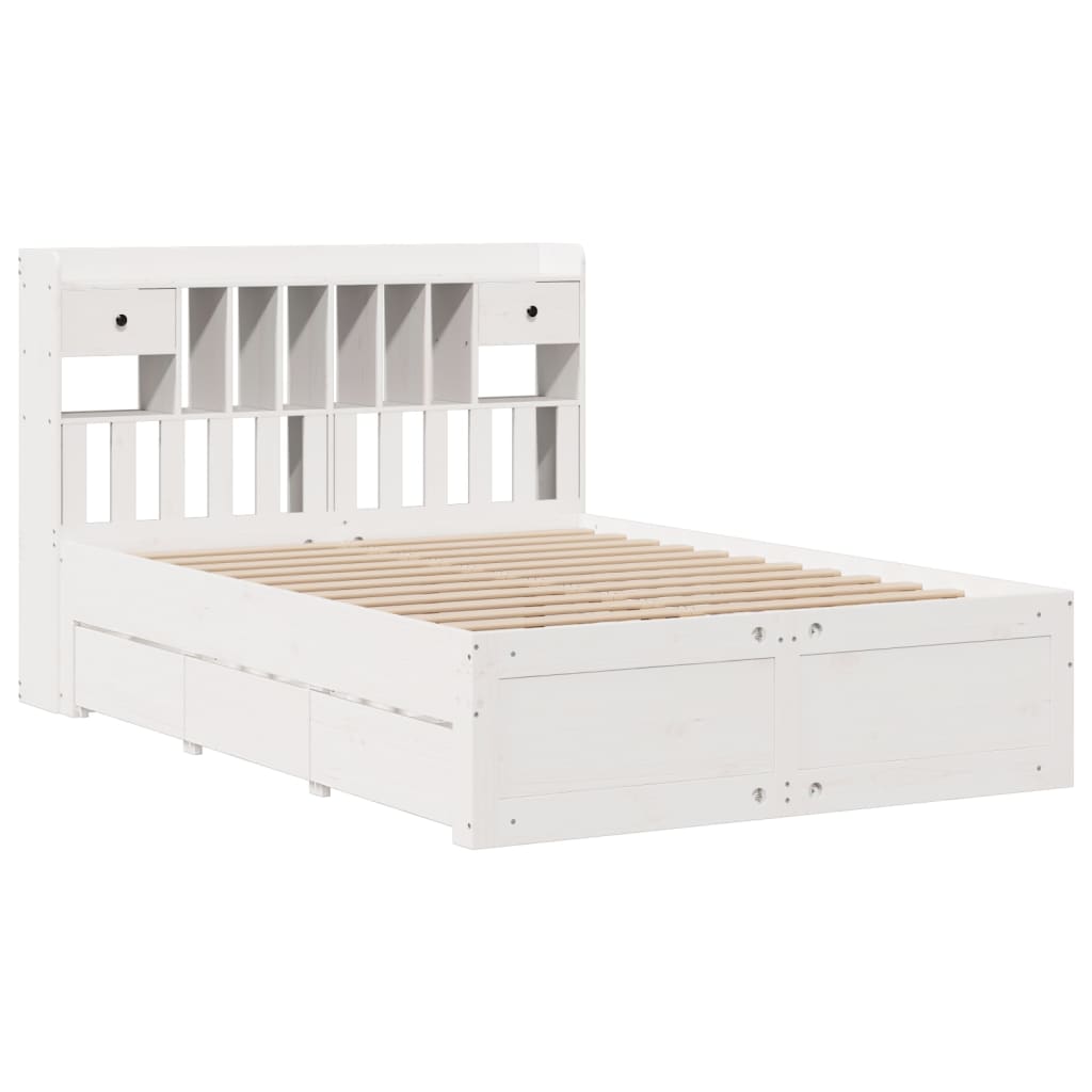 vidaXL Cama con estantería sin colchón madera maciza blanca 140x200 cm