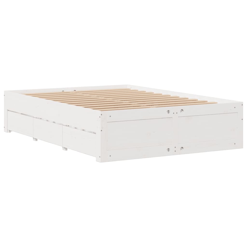 vidaXL Cama con estantería sin colchón madera maciza blanca 140x200 cm