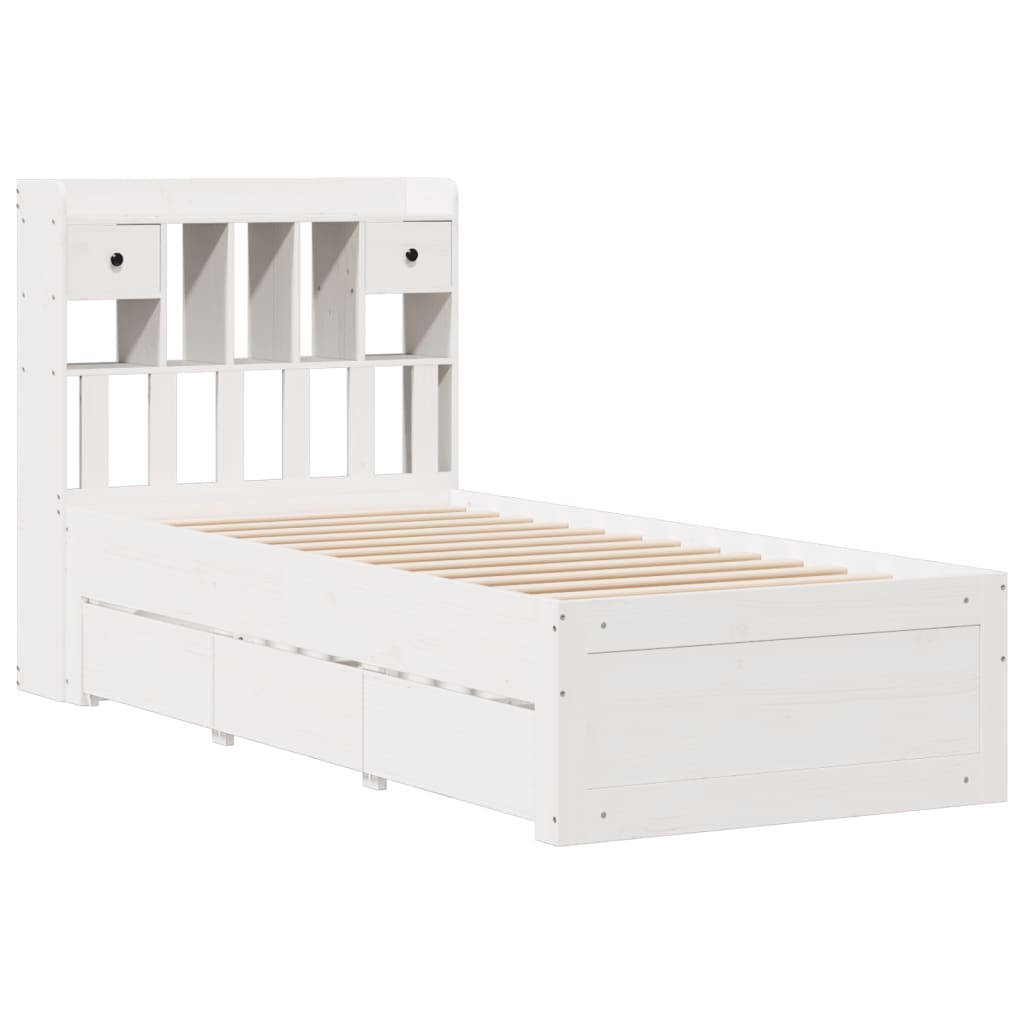 vidaXL Cama con estantería sin colchón madera maciza blanca 100x200 cm