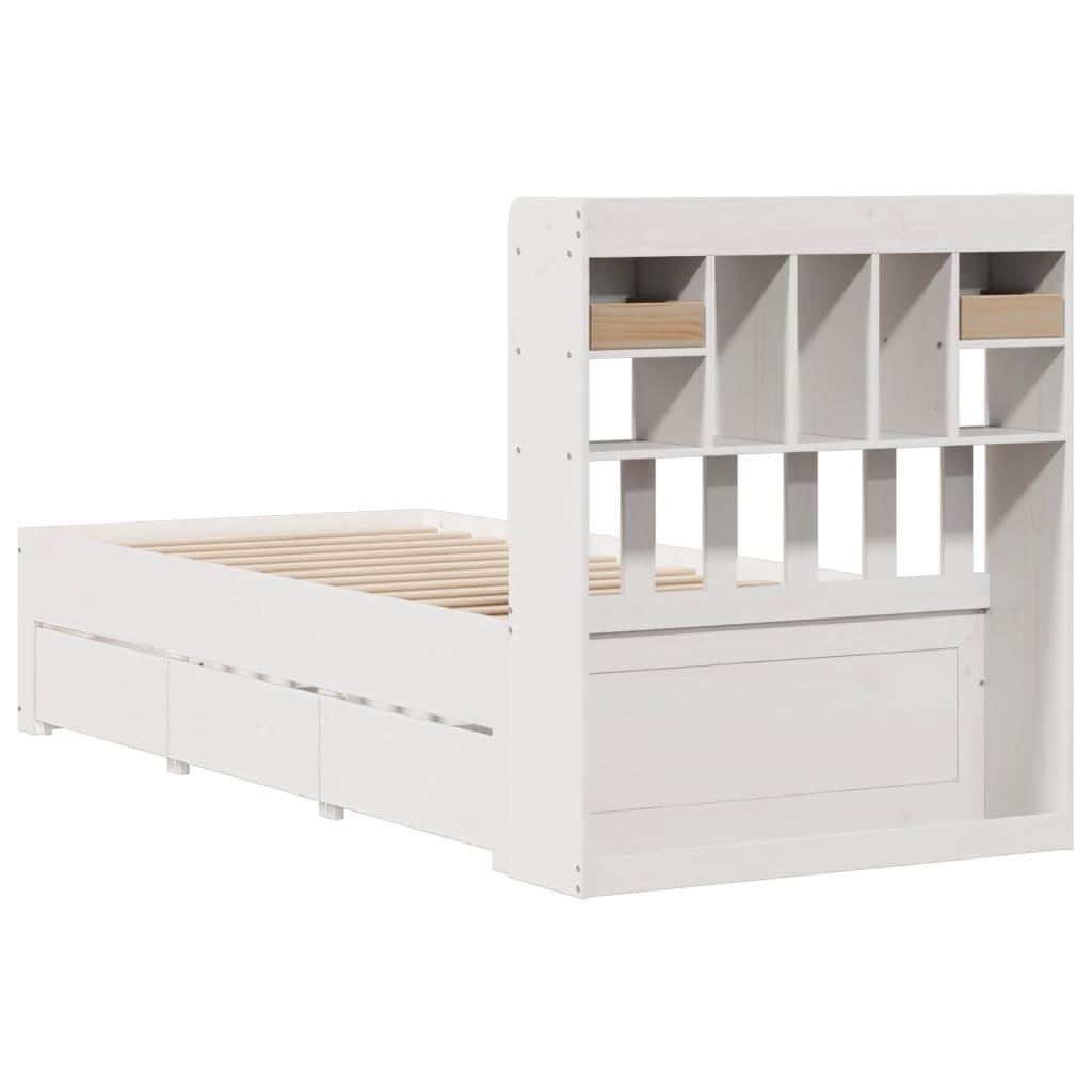 vidaXL Cama con estantería sin colchón madera maciza blanca 100x200 cm