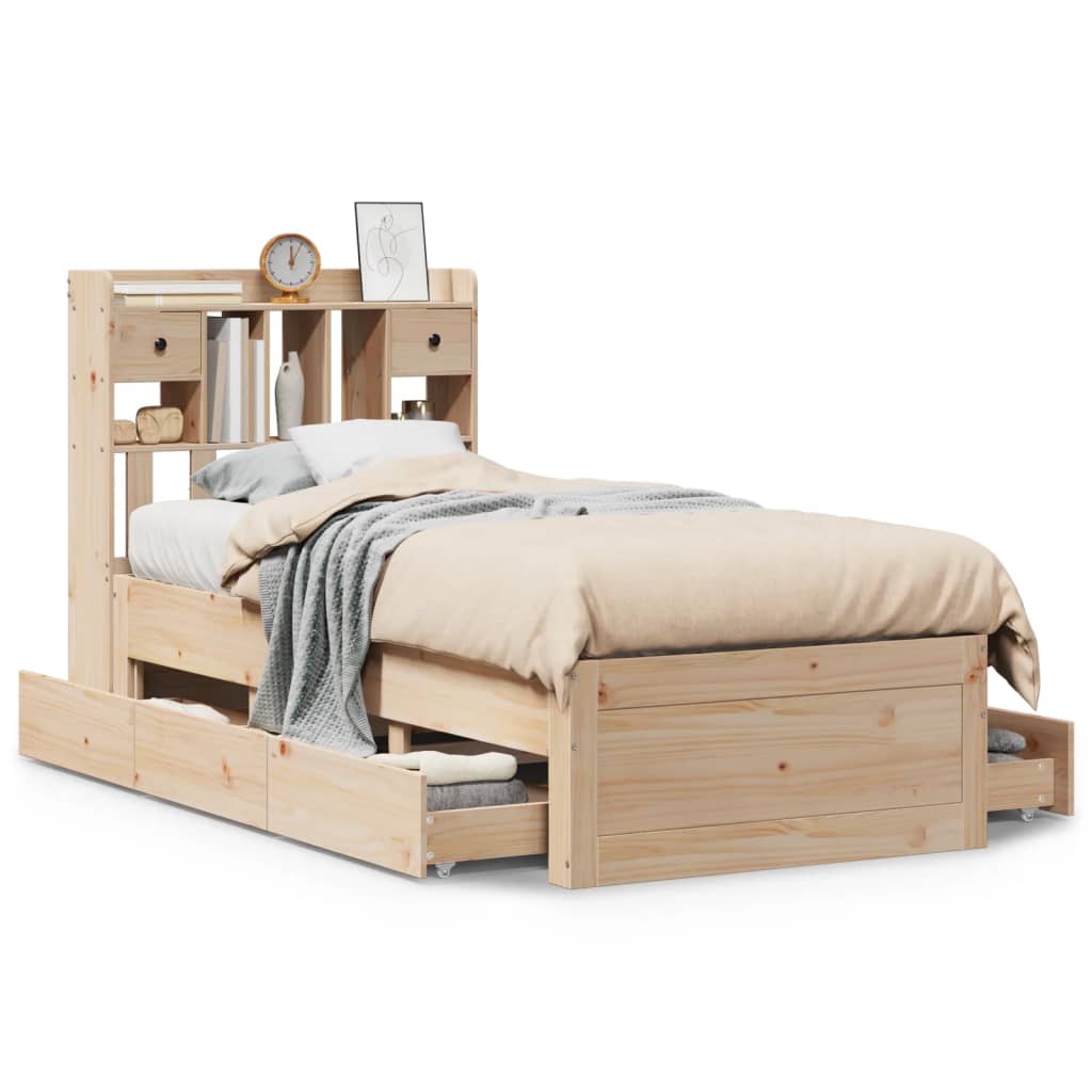 vidaXL Cama con estantería sin colchón madera maciza de pino 90x200 cm