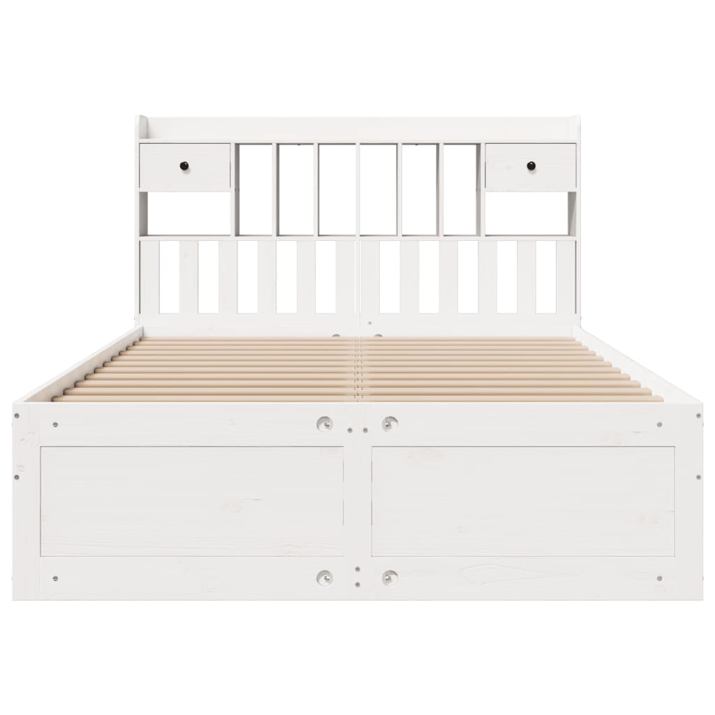 vidaXL Cama con estantería sin colchón madera maciza blanca 140x190 cm