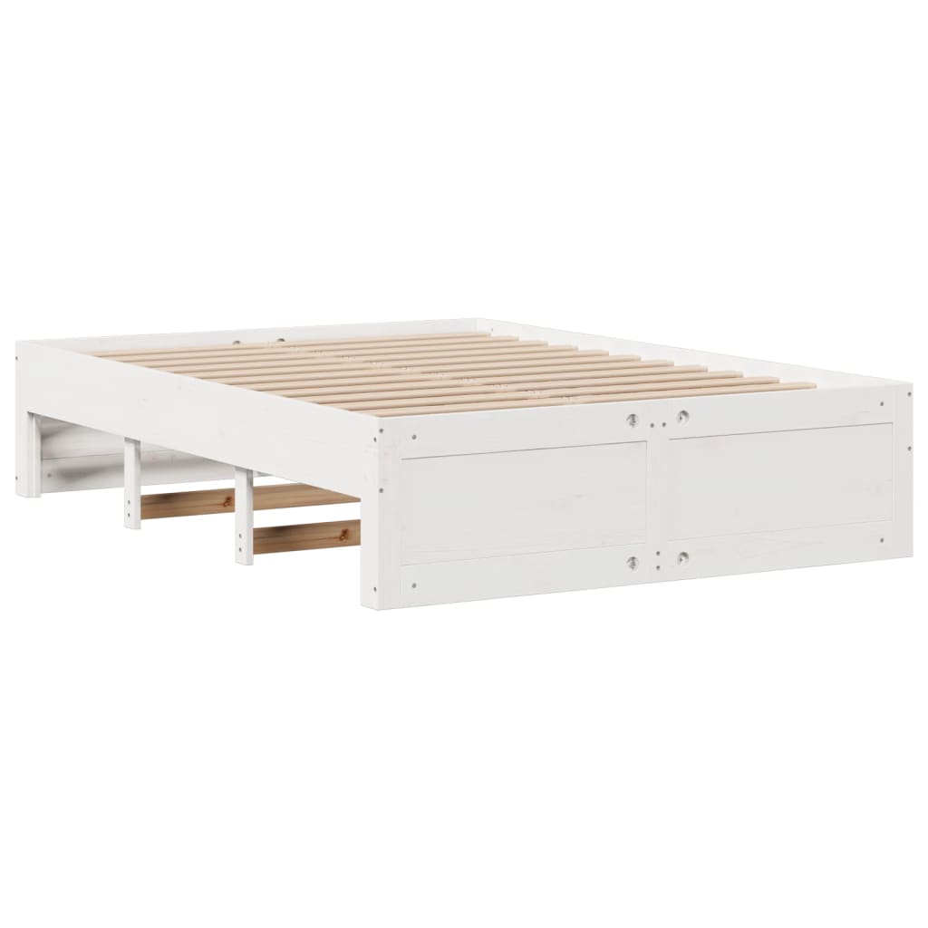 vidaXL Cama con estantería sin colchón madera maciza blanca 140x190 cm