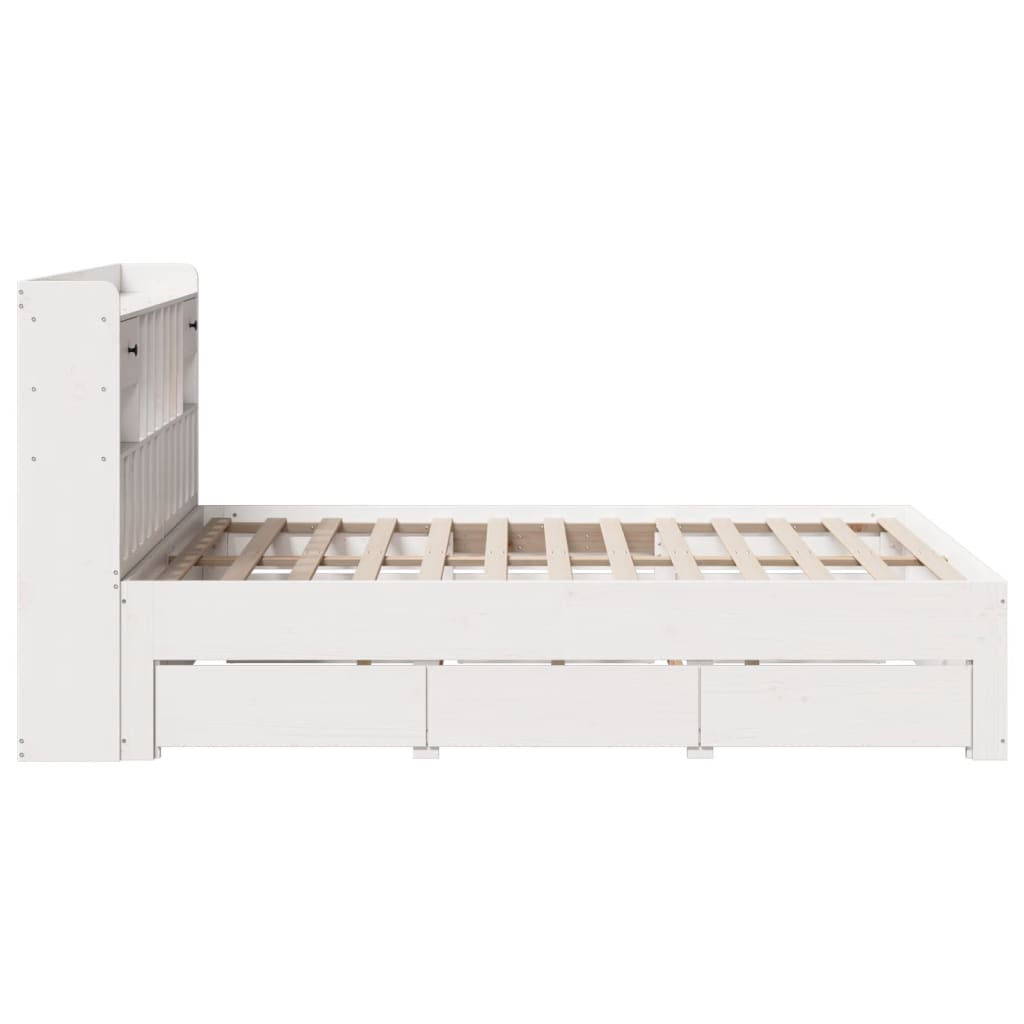 vidaXL Cama con estantería sin colchón madera maciza blanca 140x190 cm