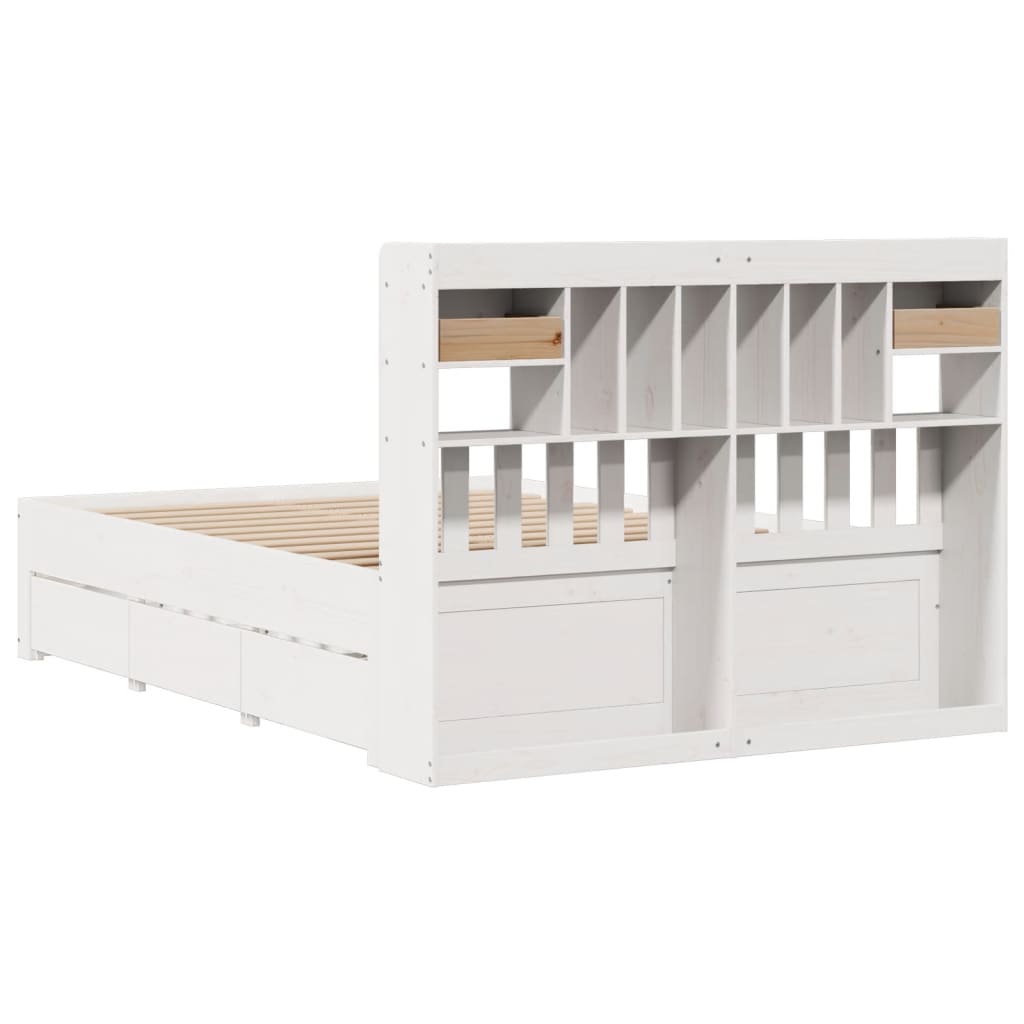 vidaXL Cama con estantería sin colchón madera maciza blanca 140x190 cm