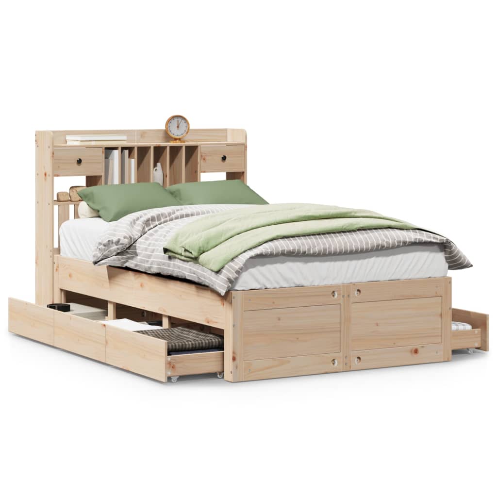 vidaXL Cama con estantería sin colchón madera maciza de pino 135x190cm