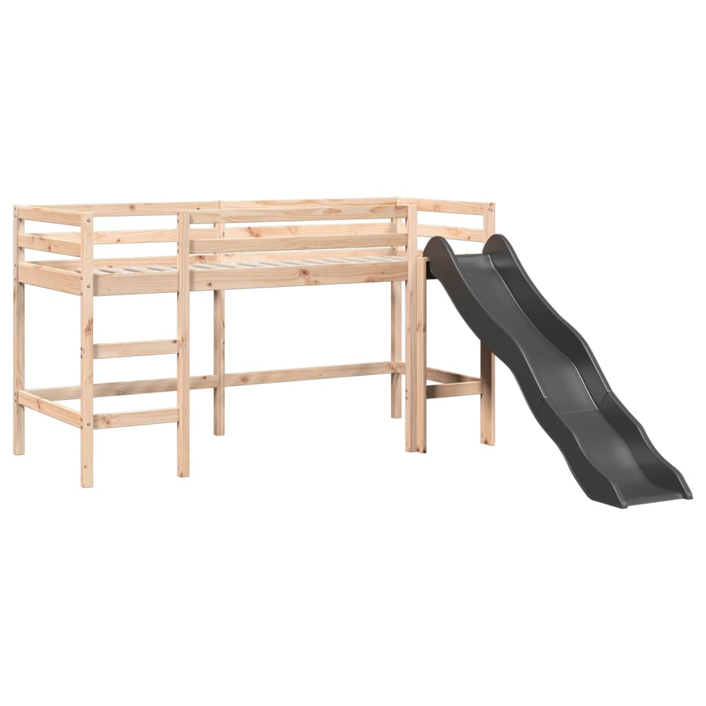 vidaXL Cama alta niños con cortinas madera pino blanco negro 80x200 cm