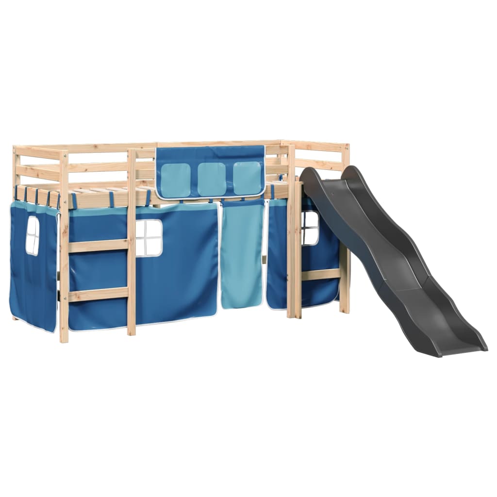 vidaXL Cama alta para niños con cortinas madera pino azul 80x200 cm