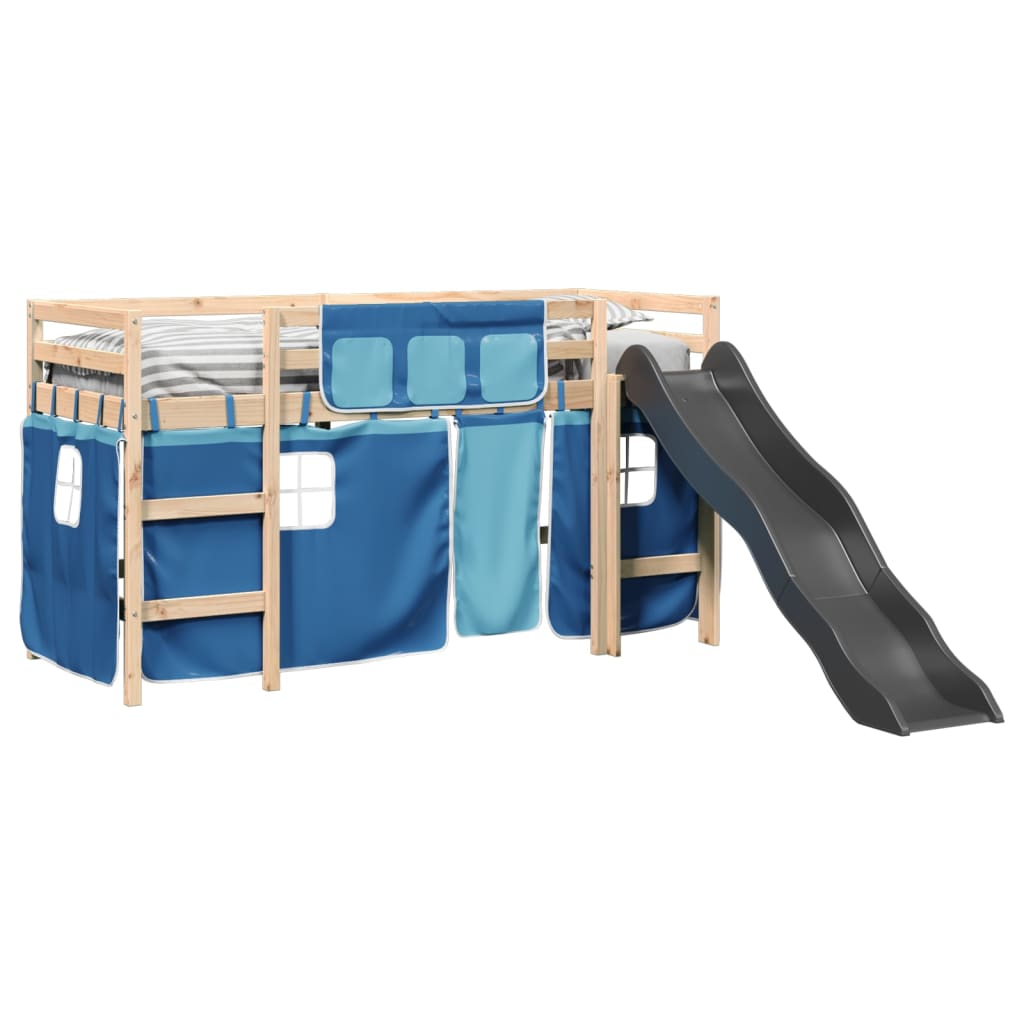 vidaXL Cama alta para niños con cortinas madera pino azul 80x200 cm