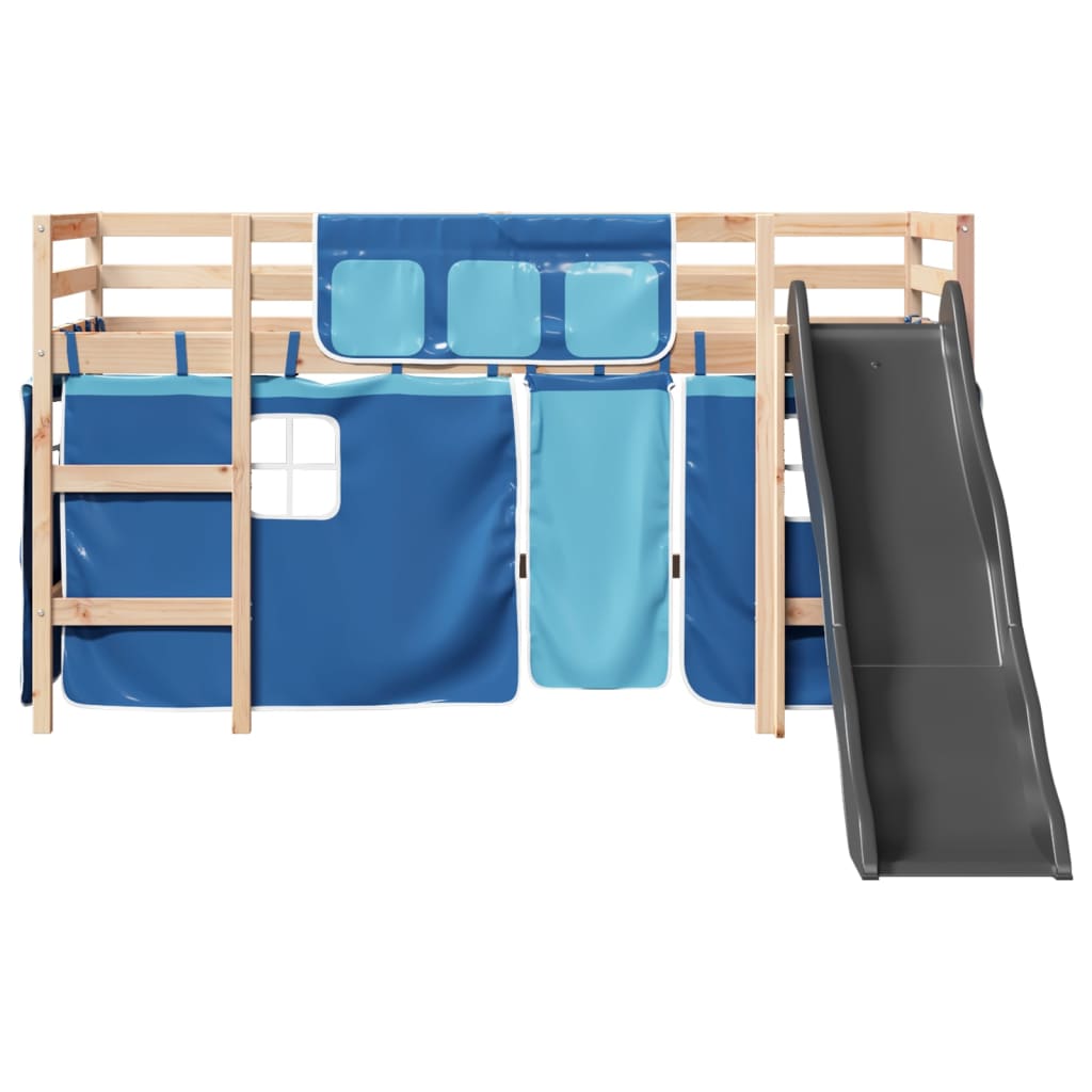 vidaXL Cama alta para niños con cortinas madera pino azul 80x200 cm