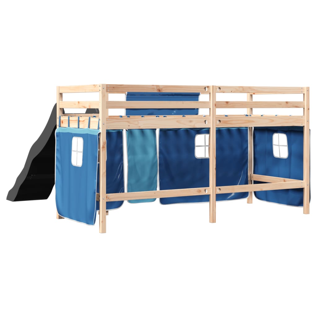 vidaXL Cama alta para niños con cortinas madera pino azul 80x200 cm