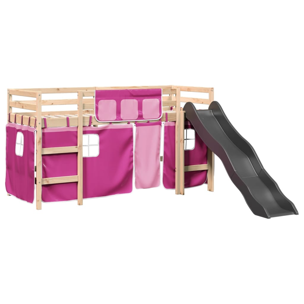 vidaXL Cama alta para niños con cortinas madera pino rosa 80x200 cm