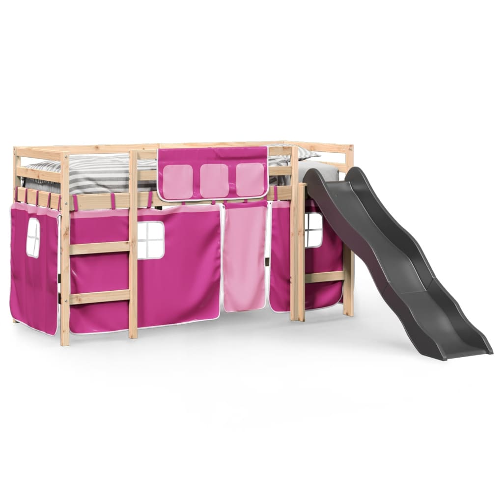 vidaXL Cama alta para niños con cortinas madera pino rosa 80x200 cm