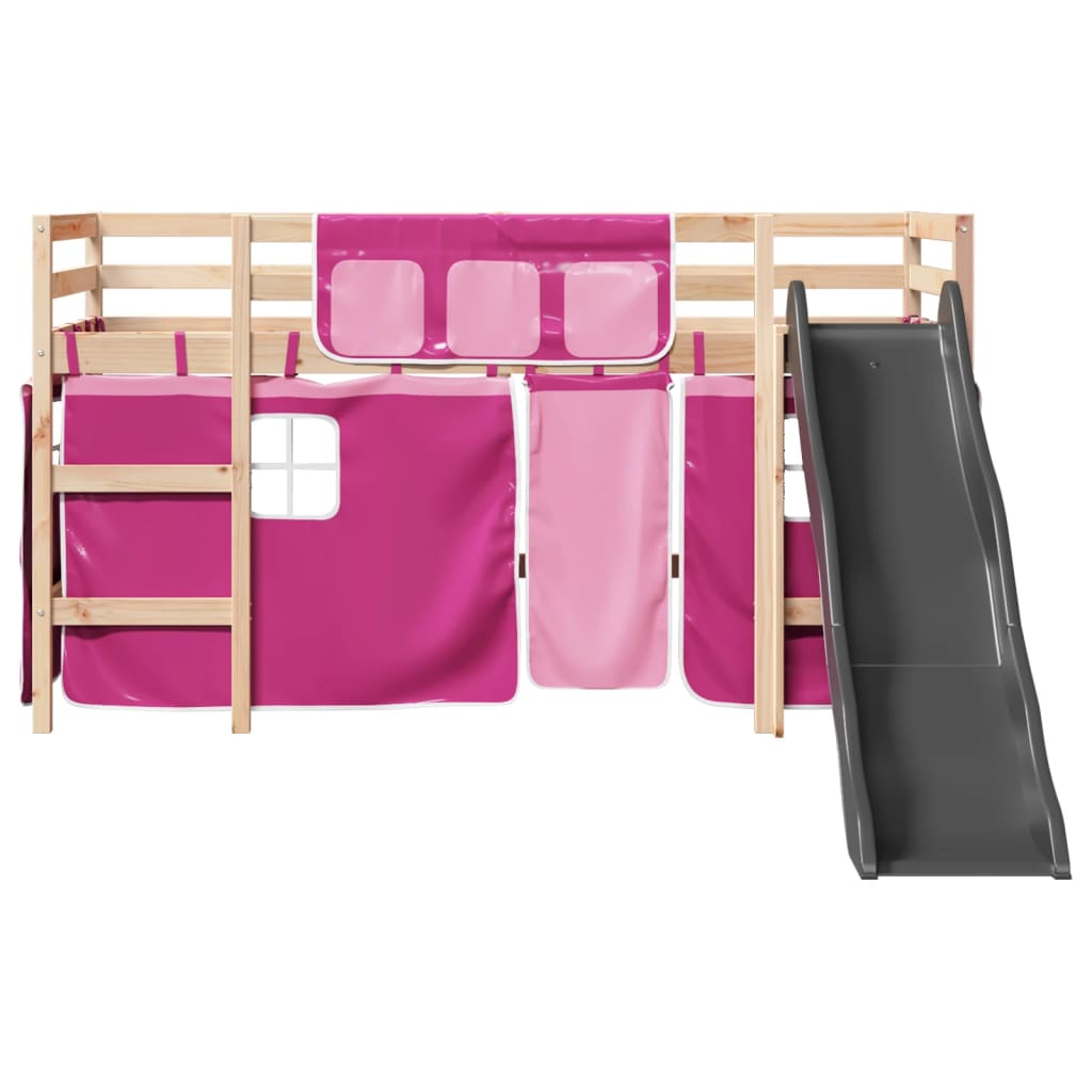 vidaXL Cama alta para niños con cortinas madera pino rosa 80x200 cm