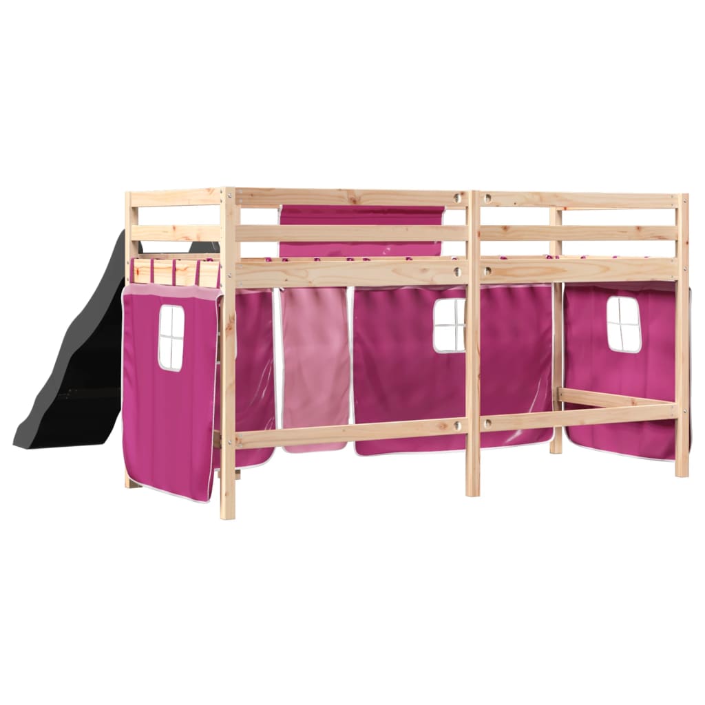 vidaXL Cama alta para niños con cortinas madera pino rosa 80x200 cm