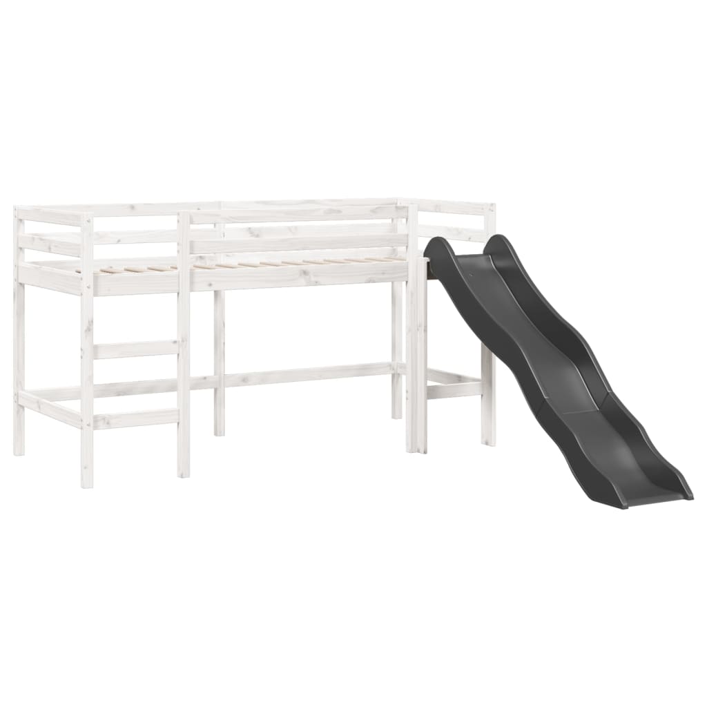 vidaXL Cama alta niños con cortinas madera pino blanco negro 80x200 cm