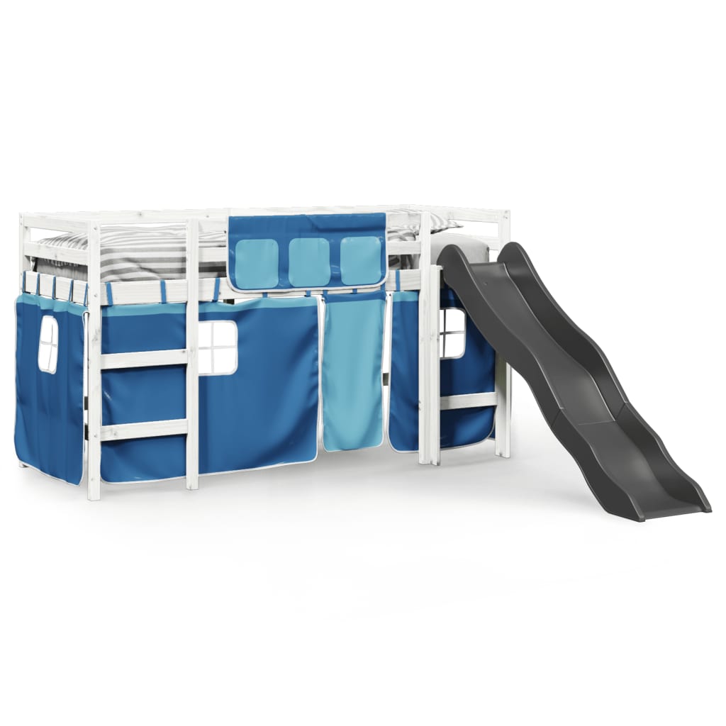 vidaXL Cama alta para niños con cortinas madera pino azul 80x200 cm