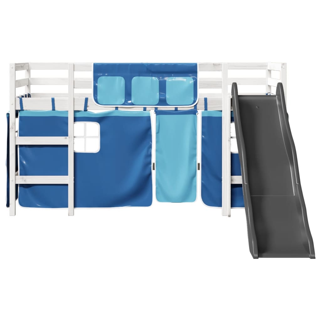 vidaXL Cama alta para niños con cortinas madera pino azul 80x200 cm