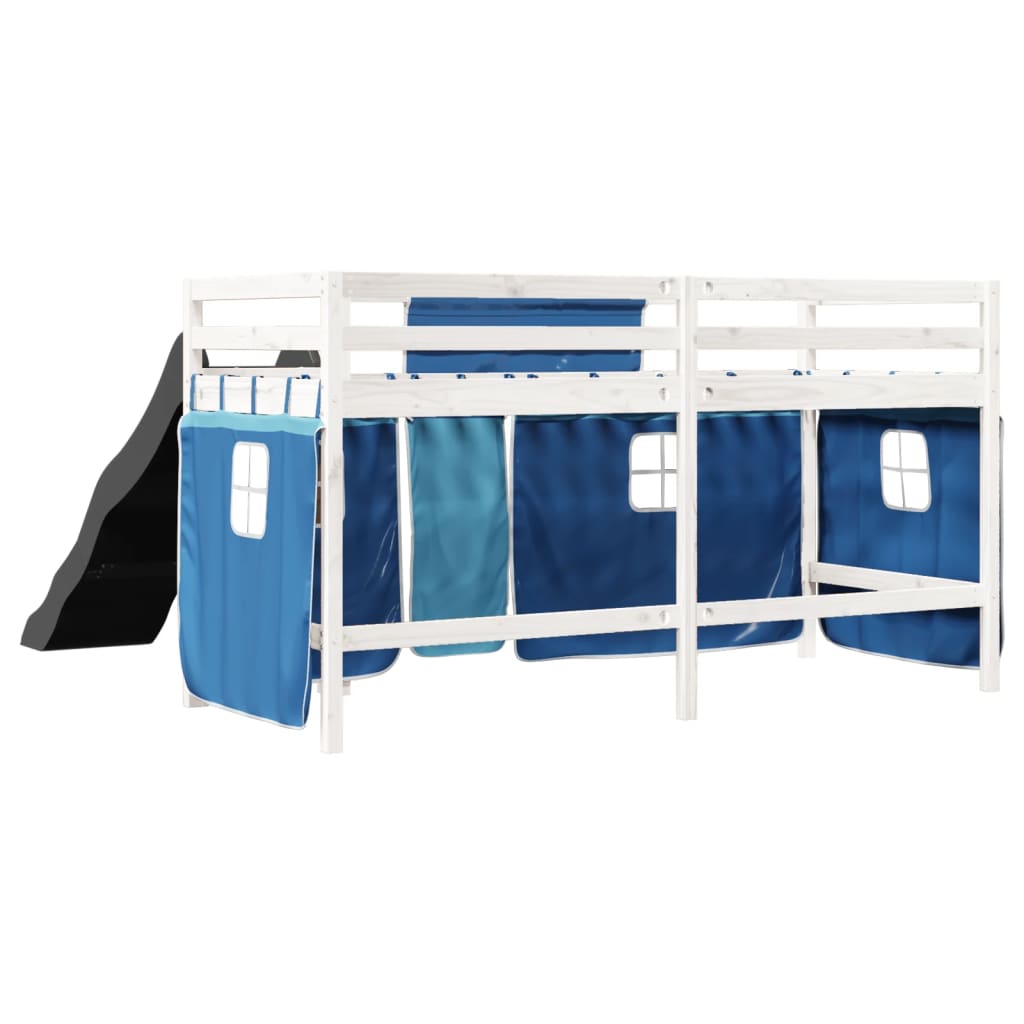 vidaXL Cama alta para niños con cortinas madera pino azul 80x200 cm