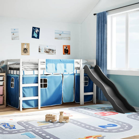 vidaXL Cama alta para niños con cortinas madera pino azul 80x200 cm