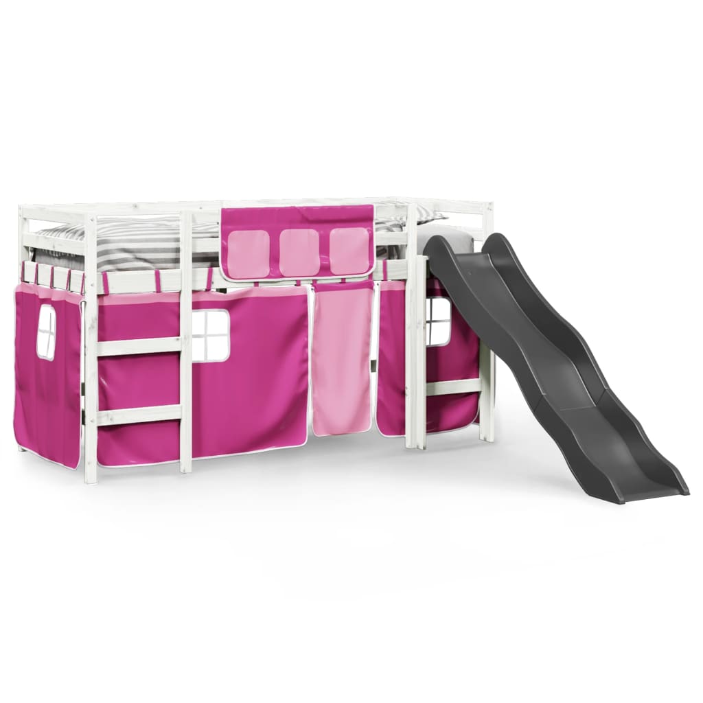 vidaXL Cama alta para niños con cortinas madera pino rosa 80x200 cm