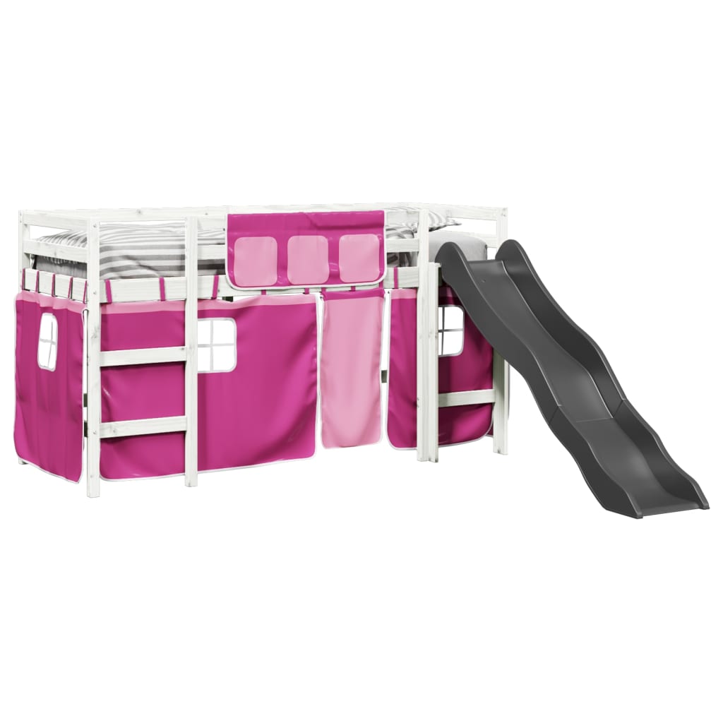 vidaXL Cama alta para niños con cortinas madera pino rosa 80x200 cm