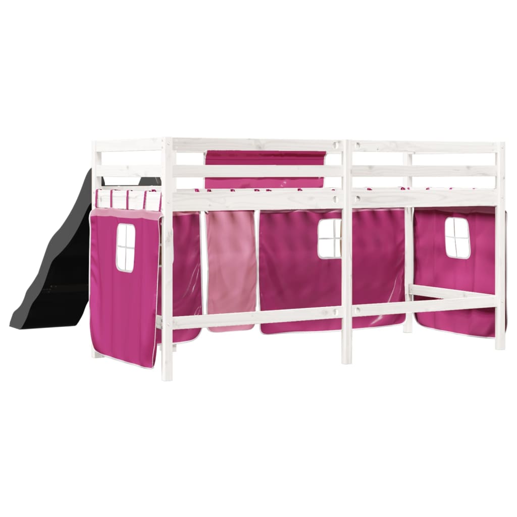 vidaXL Cama alta para niños con cortinas madera pino rosa 80x200 cm