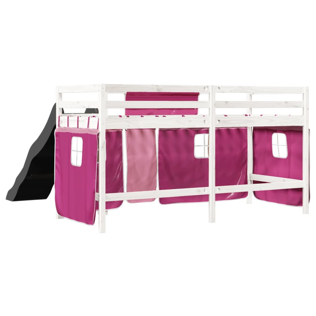 vidaXL Cama alta para niños con cortinas madera pino rosa 90x200 cm