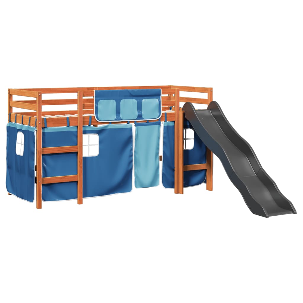 vidaXL Cama alta para niños con cortinas madera pino azul 90x190 cm