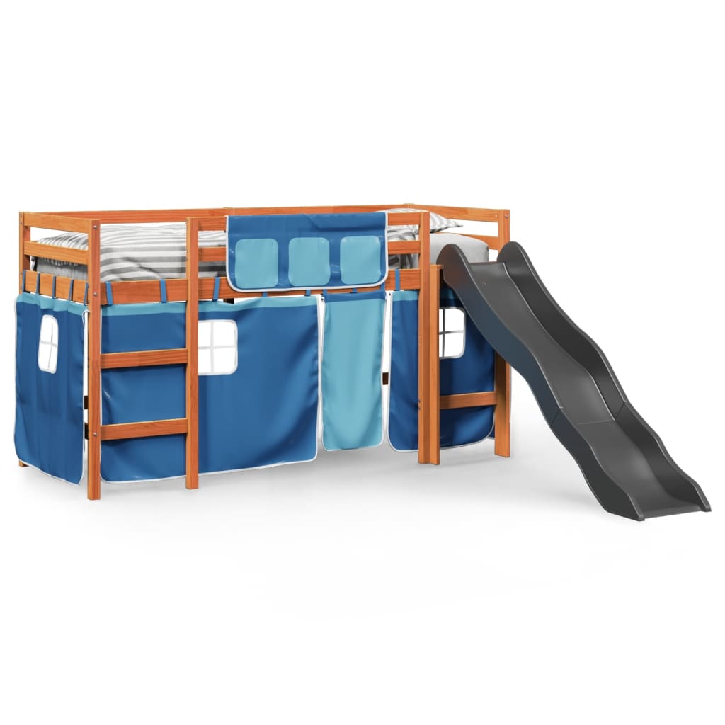 vidaXL Cama alta para niños con cortinas madera pino azul 90x190 cm