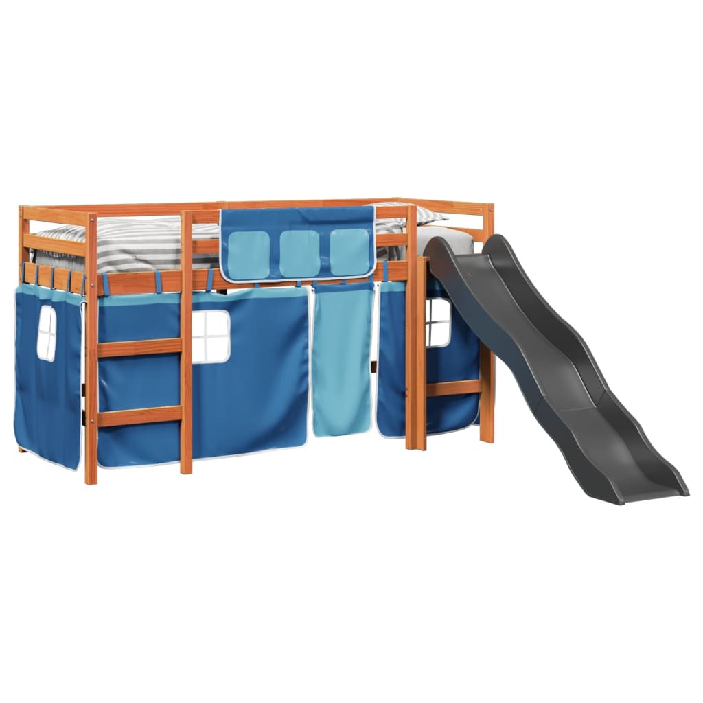 vidaXL Cama alta para niños con cortinas madera pino azul 90x190 cm