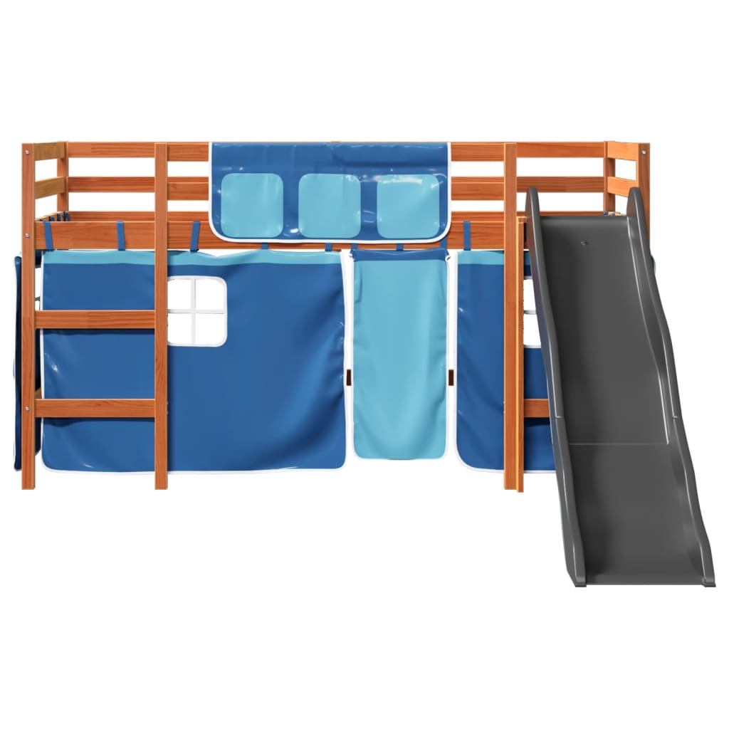 vidaXL Cama alta para niños con cortinas madera pino azul 90x190 cm