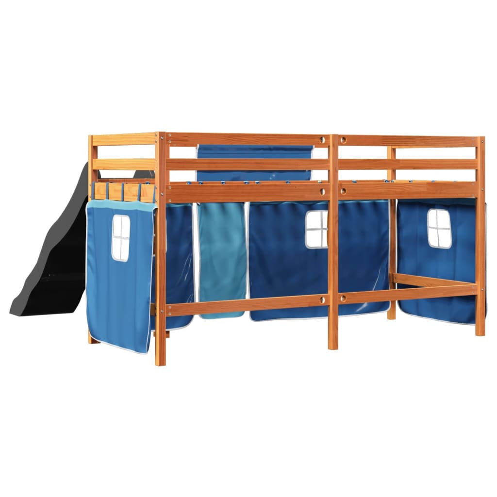 vidaXL Cama alta para niños con cortinas madera pino azul 90x190 cm