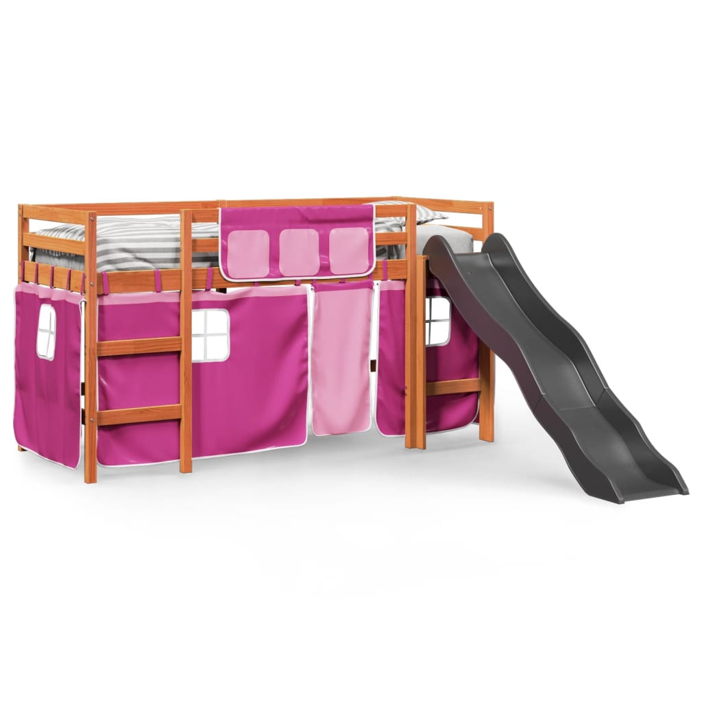 vidaXL Cama alta para niños con cortinas madera pino rosa 90x190 cm