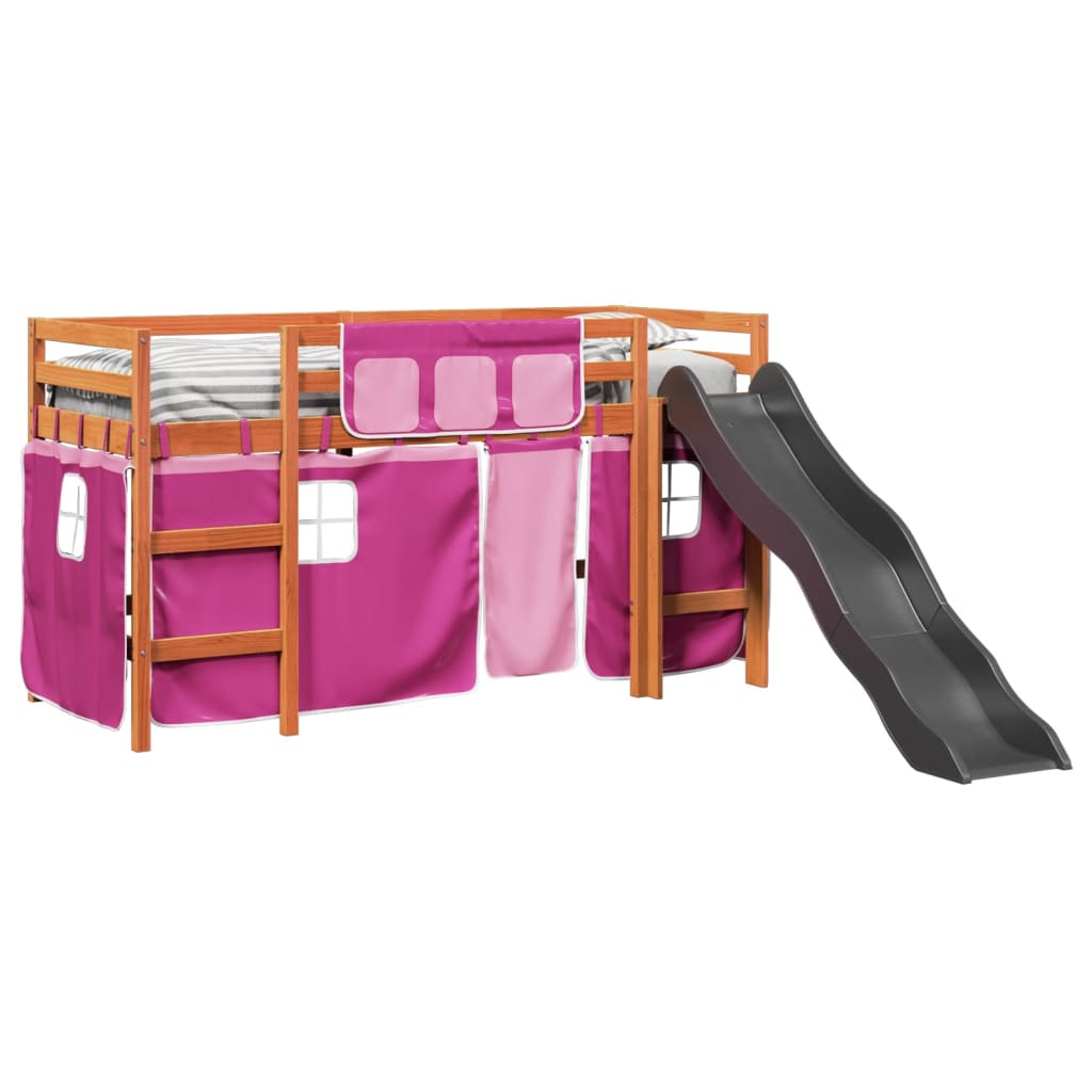 vidaXL Cama alta para niños con cortinas madera pino rosa 90x190 cm