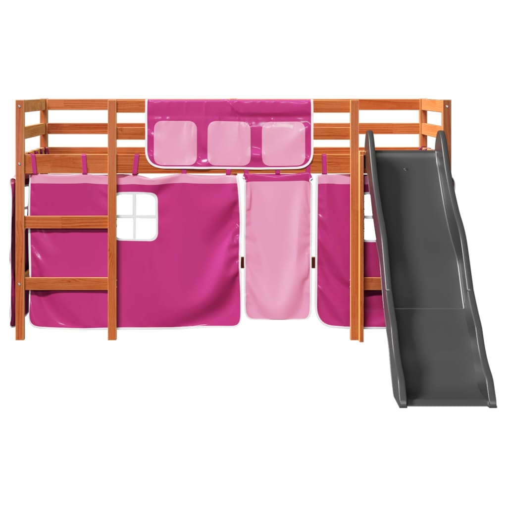 vidaXL Cama alta para niños con cortinas madera pino rosa 90x190 cm